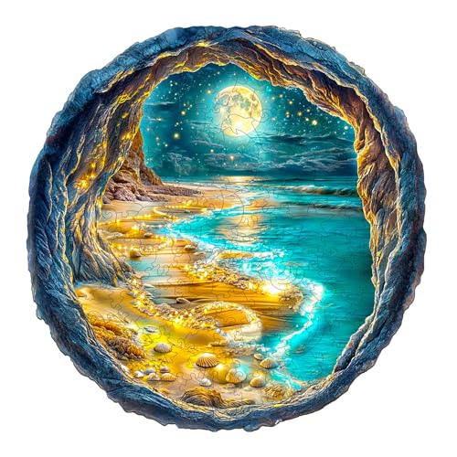 Funnli Holzpuzzles für Erwachsene und Kinder,Einzigartige Tierförmige Holz-Puzzle (3D Moonlight Beach), Puzzle aus Tierteilen von Funnli