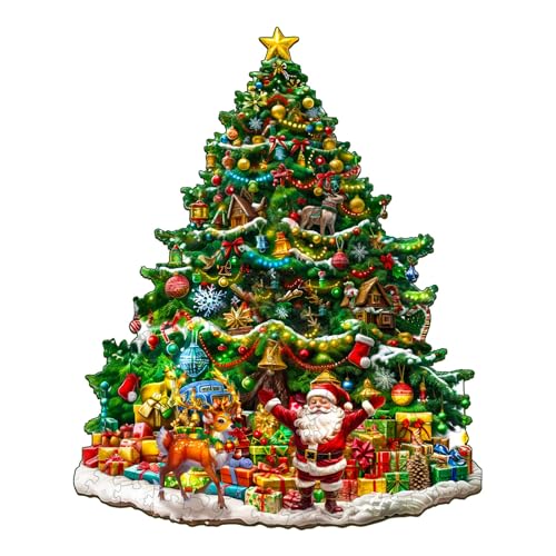 Funnli Holzpuzzles für Erwachsene und Kinder,Einzigartige Tierförmige Holz-Puzzle (Bunter Weihnachtsbaum), Puzzle aus Tierteilen von Funnli