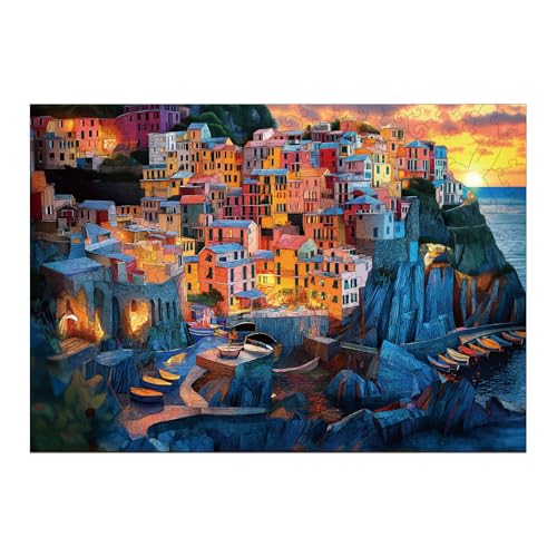 Funnli Holzpuzzles für Erwachsene und Kinder,Einzigartige Tierförmige Holz-Puzzle (Buntglas Cinque Terre), Puzzle aus Tierteilen von Funnli