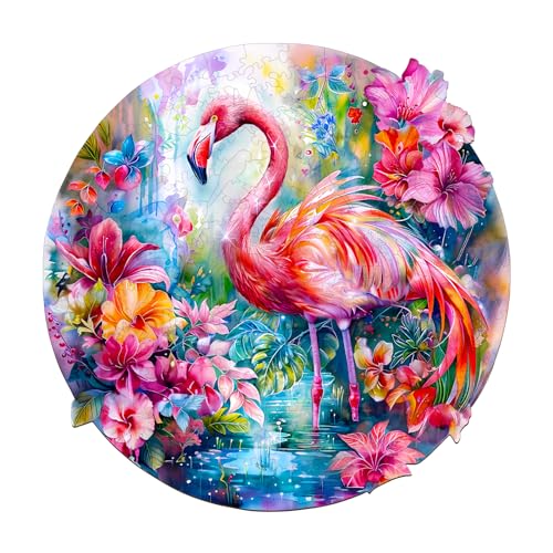 Funnli Holzpuzzles für Erwachsene und Kinder,Einzigartige Tierförmige Holz-Puzzle (Charmanter Flamingo), Puzzle aus Tierteilen von Funnli