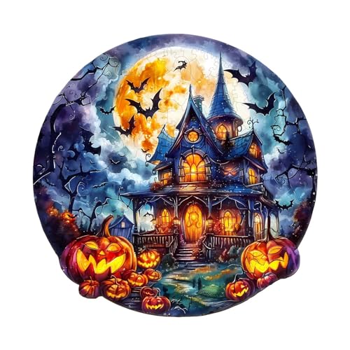 Funnli Holzpuzzles für Erwachsene und Kinder,Einzigartige Tierförmige Holz-Puzzle (Halloween-Kürbis-2), Puzzle aus Tierteilen von Funnli