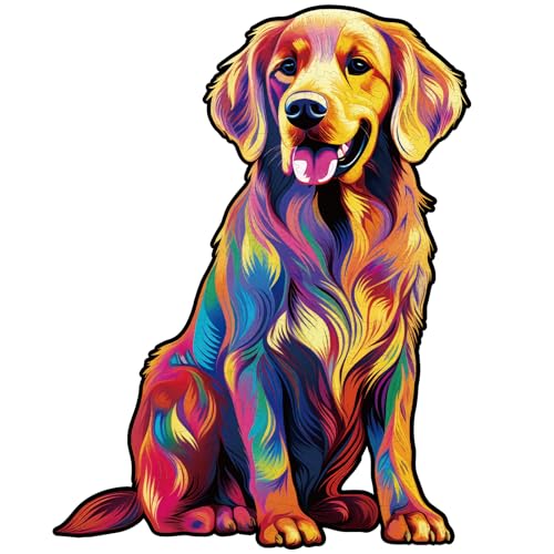 Funnli Holzpuzzles für Erwachsene und Kinder,Einzigartige Tierförmige Holz-Puzzle (Lächeln Golden Retriever), Puzzle aus Tierteilen von Funnli