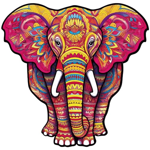 Funnli Holzpuzzles für Erwachsene und Kinder,Einzigartige Tierförmige Holz-Puzzle (Mandala Elefant), Puzzle aus Tierteilen von Funnli