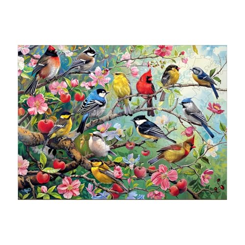 Funnli Holzpuzzles für Erwachsene und Kinder,Einzigartige Tierförmige Holz-Puzzle (Vögel im Obstgarten), Puzzle aus Tierteilen von Funnli