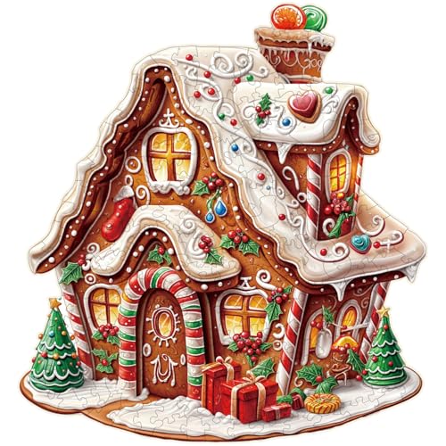 Funnli Holzpuzzles für Erwachsene und Kinder,Einzigartige Tierförmige Holz-Puzzle (Weihnachten Lebkuchenhaus 2), Puzzle aus Tierteilen von Funnli