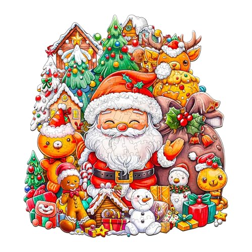 Funnli Holzpuzzles für Erwachsene und Kinder,Einzigartige Tierförmige Holz-Puzzle (Weihnachtsfreude-1), Puzzle aus Tierteilen von Funnli