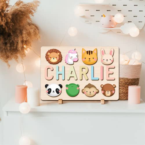 Funnli Personalisiertes Holzpuzzle, Puzzle mit Namen und Formen, Vorschulpuzzles, individuelles Namensschild Geschenke Tiere Puzzle für Baby Lernpuzzle Spielzeug von Funnli