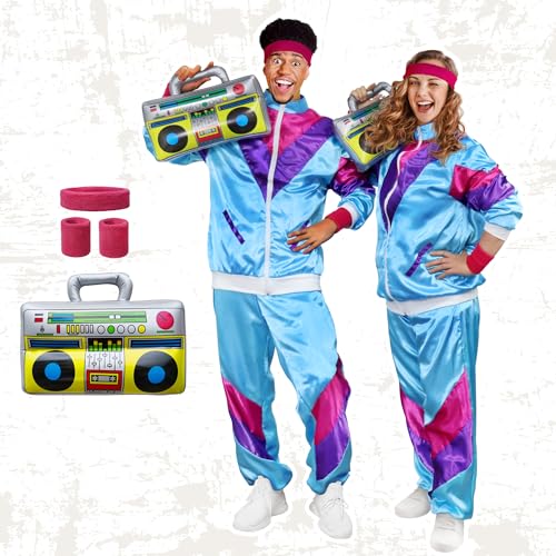 Funnlot 80er Jahre Outfit Damen Herren - 6pcs KostüM 80er Jahre 80er Trainingsanzug KostüMe für Erwachsene Fasching Karneval KostüM Damen Paar Retro Fasching Jacke 80er Jahre Accessoires XL von Funnlot