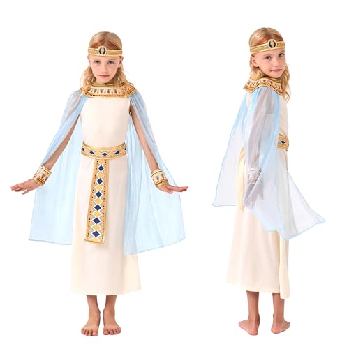 Funnlot Cleopatra Kostüm Kinder, Faschingskostüme Mädchen mit ein Kleopatra Kostüm, eine Kopfbedeckung, Kragen, Cape, Gürtel und zwei Handgelenk - Karneval Kostüm Kinder für Fasching (11-12 Jahre) von Funnlot