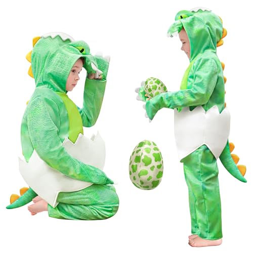 Funnlot Dino Kostüm Kinder, Faschingskostüme Jungen Mädchen mit Kapuze, Overall, Schwanz und Dinosaurier-Eiern Karneval Kostüm Kinder für Fasching (2-3 Jahre) von Funnlot