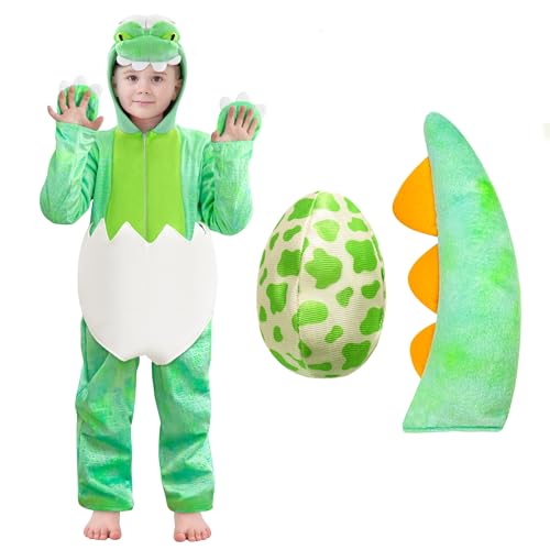 Funnlot Dino Kostüm Kinder, Faschingskostüme Jungen Mädchen mit Kapuze, Overall, Schwanz und Dinosaurier-Eiern Karneval Kostüm Kinder für Fasching (2-3 Jahre) von Funnlot