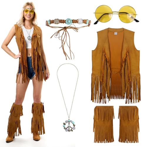 Funnlot Hippie Kostüm Damen,Abba Kostüm 60er 70er Jahre Kostüm Faschingskostüme Karneval Kostüm Damen Hippie begleiten Hippie Outfit Bekleidung Accessoires S von Funnlot