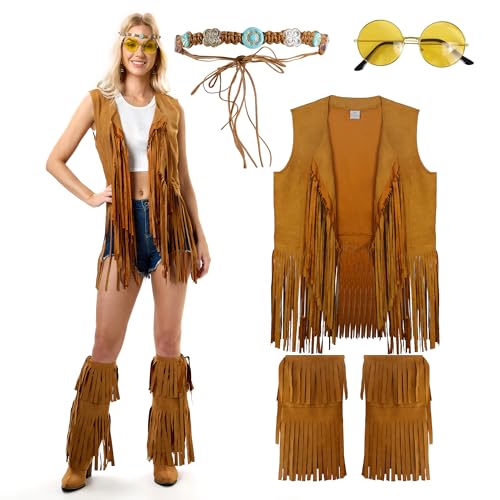 Funnlot Hippie Kostüm Damen,Abba Kostüm 70er Jahre Kostüm Faschingskostüme Karneval Kostüm Damen Hippie begleiten Hippie Outfit Bekleidung Accessoires L von Funnlot