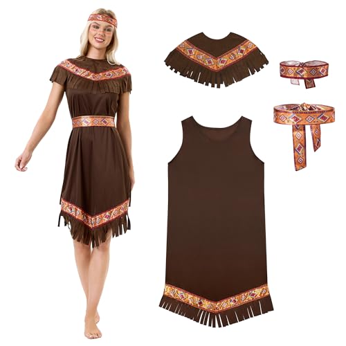 Funnlot Indianer Kostüm Damen,Kostüm Indianer Damen,Faschingskostüme Damen Indianerin,Karneval Kostüm Damen Indianerin Set L von Funnlot