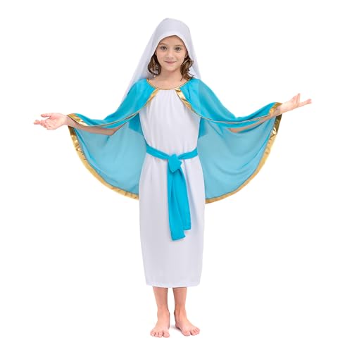 Funnlot Maria Kostüm Kinder,Maria Kostüm Krippenspiel Kinder Jungfrau Maria Kostüm Mädchen Weihnachtskostüm Kinder für Weihnachten Party Cosplay L von Funnlot