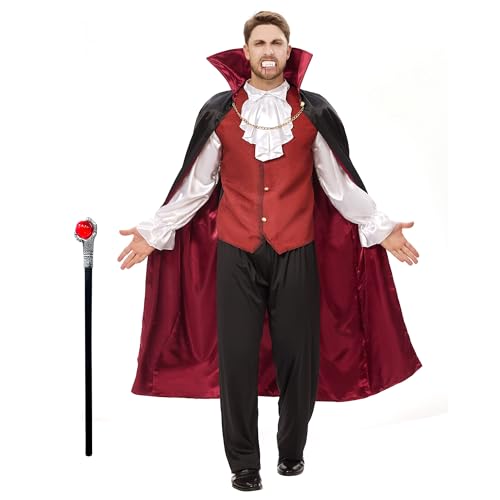 Funnlot Vampir Kostüm Herren,Halloween Kostüm Herren Gothic Vampir Kostüme Männer Verkleidung für Halloween, Karneval,Fasching L von Funnlot