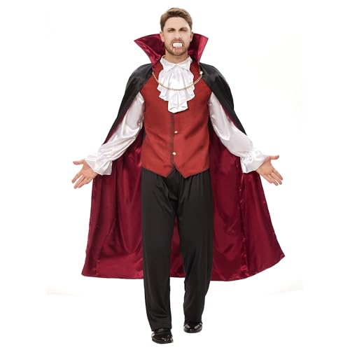 Funnlot Vampir Kostüm Herren,Halloween Kostüm Herren Gothic Vampir Kostüme Männer Verkleidung für Halloween, Karneval,Fasching L von Funnlot