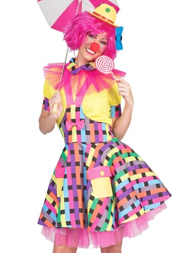 Clown Kostüm "Flicka" für Damen | Zirkus Kurzes Kleid - Fasching Mottoparty Karneval Showgirl Parade Circus Kunterbunt Parade Karnevalsumzug Faschingsparty Clownette Gr. 32/34 von Funny Fashion