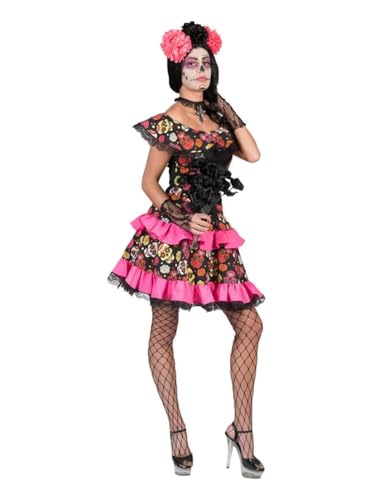 Day of the Dead Kleid Muerto mit Rüschen für Damen - Schwarz Gr. 36 38 von Funny Fashion