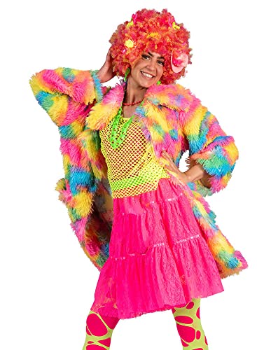 Funny Fashion Regenbogen Plüschmantel für Erwachsene - Bunt | 80er Jahre Kostüm Party Karneval 40/42 von Funny Fashion