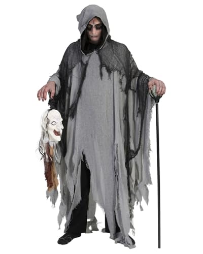 Halloween Umhang mit Kapuze | Grau - Gruseliges Ghul Tod Zombie Geister Kostüm Robe Cape Gewand Cosplay Fasching Vampir Mittelalter Verkleidung Karneval von Funny Fashion