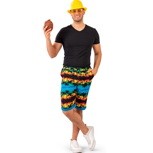 Hawaii Kostüm Aloha Shorts Blau mit Palmen Sonnenuntergang für Herren Gr. 48-58 Beachparty Strand-Outfit Sommer Party Fasching Mottoparty (48/50) von Funny Fashion