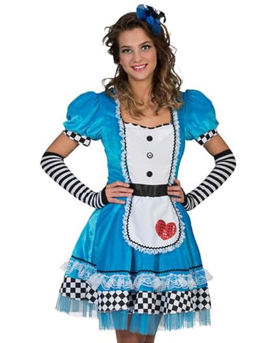 Kostüm Kleid Alisha Größe 40/42 Damen Märchen Abenteuer Kleid Blau Weiß Kariert Karneval Fasching Pierros von Funny Fashion