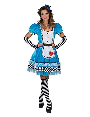 Kostüm Kleid Alisha Größe 44/46 Damen Märchen Abenteuer Kleid Blau Weiß Kariert Karneval Fasching Pierros von Funny Fashion
