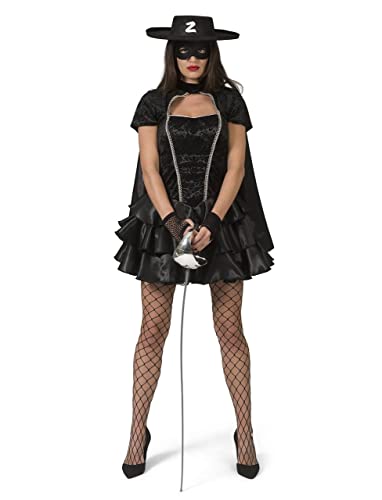 Lady Zorro Damenkostüm Heldin Fasching Black Cape Kleid Karneval Kostüm Damen von Funny Fashion