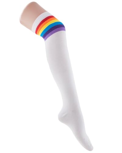 Overknees Kniestrümpfe mit Regenbogen Streifen - Perfektes Zubehör Einhorn Kostüm Fasching Mottoparty von Funny Fashion