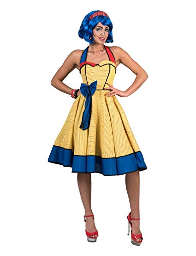 Popart Retro Neckholder Kleid für Damen - Gelb - Gr. 40 42 von Funny Fashion