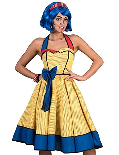 Popart Retro Neckholder Kleid für Damen - Gelb - Gr. 44 46 von Funny Fashion