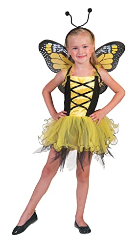 Schmetterling Leyla Kostüm für Kinder Gelb 8-12 Jahre - Wunderschönes Schmetterlingskostüm für Mädchen zu Karneval 3-tlg. von Funny Fashion