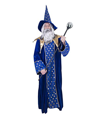 Zauberer Isior Magier Kostüm für Herren - Blau Gold - Hexer Robe und Hut für Mottoparty und Fasching von Funny Fashion