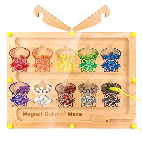 Montessori-Spielzeug für 3+ Jahre alt, magnetische Farbe Perlen Labyrinth hölzerne Magnet Puzzle Board mit 2 Tray, Vorschule Lernen Aktivitäten Feinmotorik Spielzeug für Kinder im Alter von 3-5 von Funny Old Man