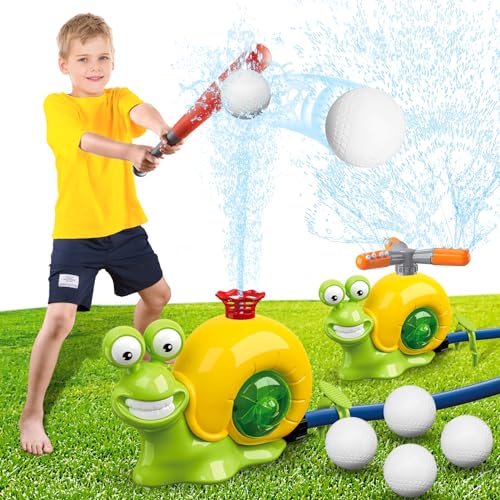 Wasser Sprinkler Baseball Spielzeug für Kinder im Freien spielen, 2 in 1 Schnecke Sommer Wasser Spiel mit 2 Sprinkler Köpfe, 360 ° Roating Spray Wasser Baseball für Jungen Mädchen Sommer Hinterhof Par von Funny Old Man