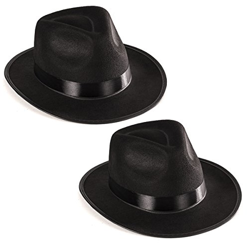 Funny Party Hats Schwarz Fedora Gangster-Hut-Kostüm-Zusatz - Packung mit 2 2er-Pack Einheitsgröße 2 Pack - Schwarz von Funny Party Hats