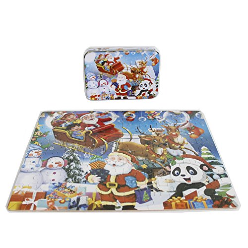 FunnyGoo 100 Stücke Bunte Holz Santa Jigsaw Puzzle Frohe Weihnachten Weihnachtsmann in Einer Box großes Geschenk für Kinder von Oostifun