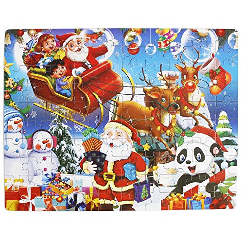 FunnyGoo Buntes Hartpapier aus Holz Santa 100 Stück Puzzle Frohe Weihnachten Weihnachtsmann in Einer Schachtel tolles Geschenk für Kinder + EIN kleines Geschenk von FunnyGoo