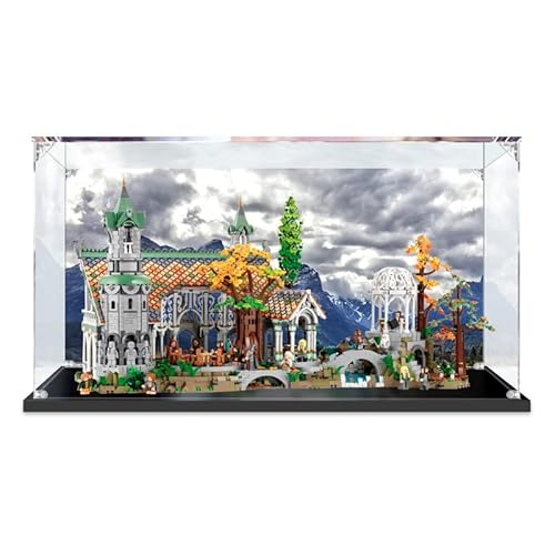 Funshake Acryl Vitrine Kompatibel Mit Lego 10316 Icons Der Herr der Ringe: Bruchtal, Schaukasten Showcase Staubdichte Display Case für Lego 10316 - Nicht Enthalten Modellbausatz (Mit Hintergrund) von Funshake