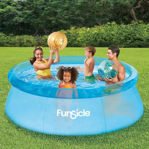 FUNSICLE, Pool, selbsthaftend, transparent, blau, ideal für 4 Kinder, Fassungsvermögen 2302 l, Durchmesser 2,44 m, Höhe 76 cm, einfache Installation von Funsicle