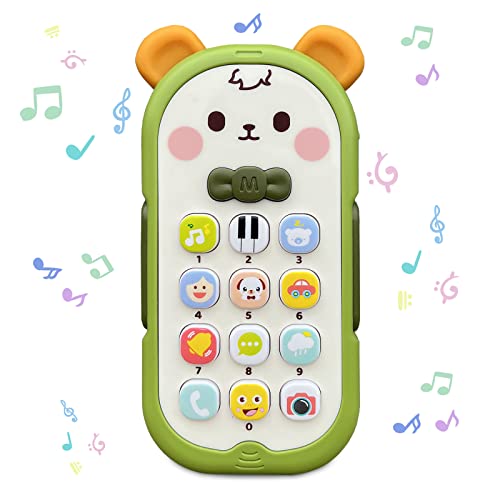 Funsland Baby Handy Musikspielzeug ab 1 Jahr, Kindertelefon mit Musiklichten, Englisch Sound und Verschiedenen Melodien Funktion, Baby Handy Spielzeug Geschenk ab 9 12 18 Monate, Grün von Funsland