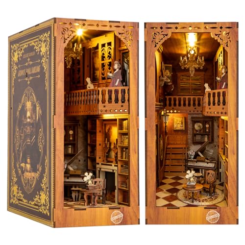 Funsland Book Nook Puppenhaus Kit,Buch Ecke Miniatur Kit mit LED-Licht und Möbeln,3D Holzpuzzle Bücherecke Miniatur Haus Kreatives Geburtstagsgeschenk Modellbausatz für 14-jährige Erwachsener von Funsland