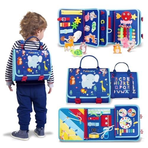 Funsland Busy Board Montessori Spielzeug - Kleinkind Activity Board Auto Flugzeug Reisespielzeug, Baby Motorikspielzeug, Sensorik Lernspielzeug Geschenk Mädchen Jungen ab 2 3 4 Jahre, Blau Funsland Busy Board Montessori Spielzeug - Kleinkind Activity Board Auto Flugzeug Reisespielzeug, Baby Motorikspielzeug, Sensorik Lernspielzeug Geschenk Mädchen Jungen ab 2 3 4 Jahre, Blau von Funsland