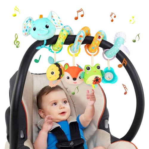 Funsland Kinderwagen Spielzeug, Baby Activity Spirale Spielzeug mit Musik, Hängendes Spiral Plüsch Spielzeug für Kinderbett/Autositz/Babyschale, Neugeborene Geschenk für Baby 0 3 6 12 Monate, Elefant von Funsland