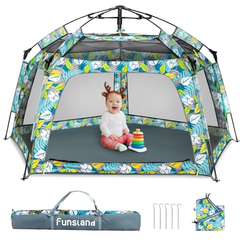 Funsland Spielzelt für Kinder 3 4 5 6 Jahre, Pop Up Strandmuschel Baby Strandzelt Mädchen Junge Spielhaus Indoor&Outdoor, Campingzelt Automatisches, 2-3 Personen, Abnehmbare obere Sonnenschutztücher von Funsland