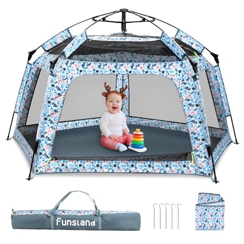 Funsland Spielzelt für Kinder 3 4 5 6 Jahre, Pop Up Strandmuschel Baby Strandzelt Mädchen Junge Spielhaus Indoor&Outdoor, Campingzelt Automatisches, 2-3 Personen, Abnehmbare obere Sonnenschutztücher von Funsland