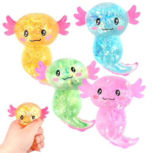 4 Stück Squeeze Spielzeug, Glitzer Squeeze Toys Stressspielzeug Stress Relief Toy Entzückende Squishy Toy Zappelspielzeuge Stress Toy für Kinder und Erwachsene von Funtery