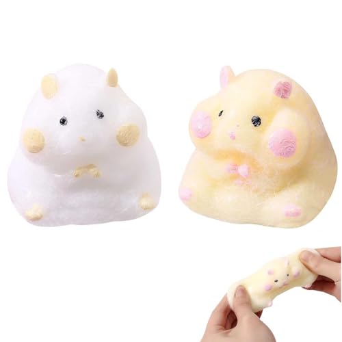 Funtery Squishy Hamster Spielzeug für Kinder, Anti Stress Fidget Toys,Kleine Geschenke, Stressabbau Cartoon Hamster, Kleine Geschenke für Kinder ab 6 Jahren, 2 Stücke von Funtery