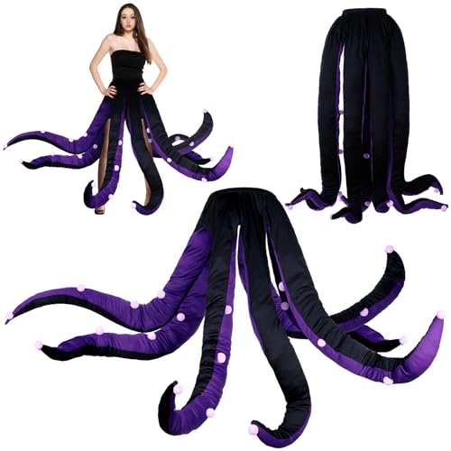 Funtery Damen Octopus Kostüm Schwarz Lila Octopus Kleid Lange Tentakel Hexe Halloween Kostüm für Erwachsene Halloween (47,2 Zoll), Schwarz, Lila, 47.2 Inch, WCE-Funtery-2949 von Funtery